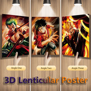 Poster One Piece en Relief 3D – Zoro, Luffy & Sanji | Effet Lenticulaire 🏴‍☠️