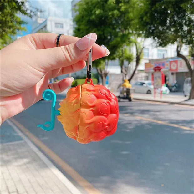 🌀 Coque AirPods One Piece 🍇🍊 - Fruits du Démon (Gomu Gomu & Mera Mera) 🏴‍☠️