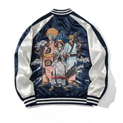 🧥 Veste Brodée One Piece Wano – Zoro, Sanji & Luffy | Style Japonais 🏴‍☠️