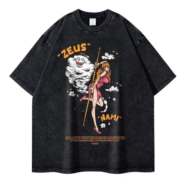 🏴‍☠️ T-shirt Oversize Nami & Zeus – La Reine de la Foudre ⚡🧡