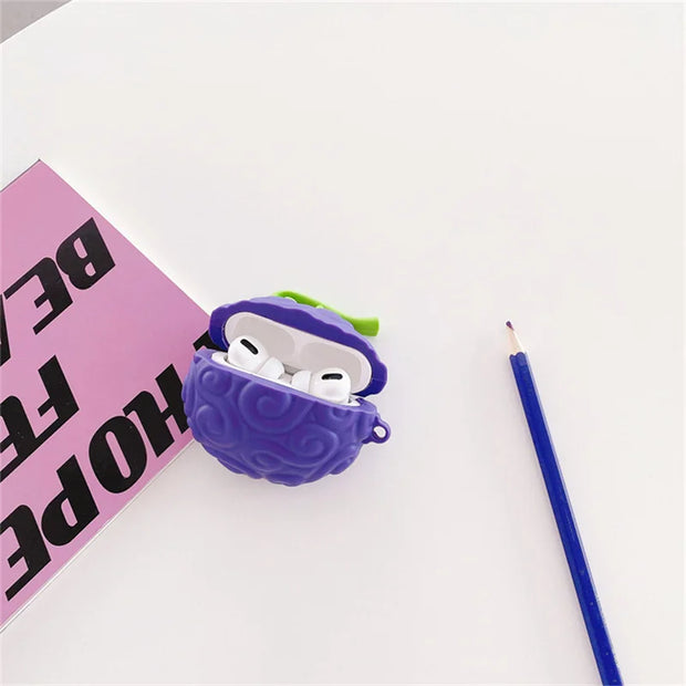 🌀 Coque AirPods One Piece 🍇🍊 - Fruits du Démon (Gomu Gomu & Mera Mera) 🏴‍☠️