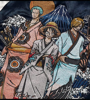 🧥 Veste Brodée One Piece Wano – Zoro, Sanji & Luffy | Style Japonais 🏴‍☠️