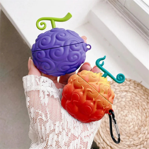 🌀 Coque AirPods One Piece 🍇🍊 - Fruits du Démon (Gomu Gomu & Mera Mera) 🏴‍☠️