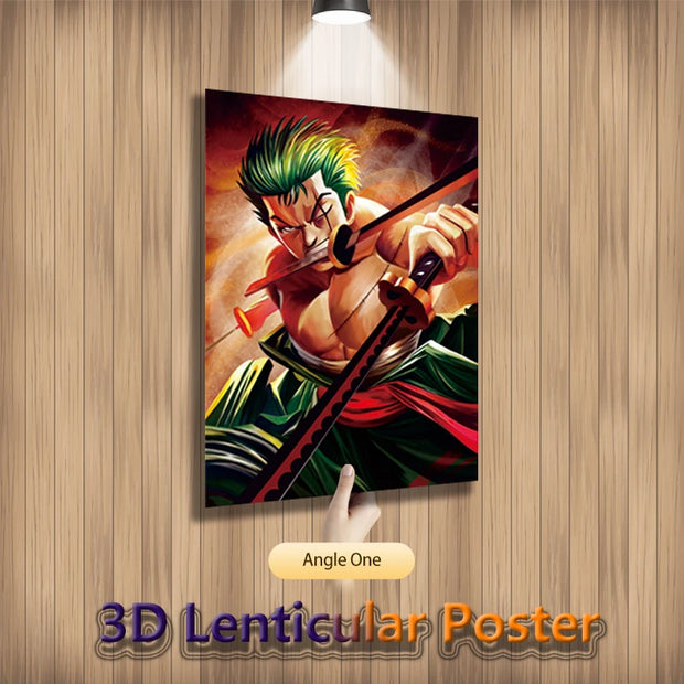 Poster One Piece en Relief 3D – Zoro, Luffy & Sanji | Effet Lenticulaire 🏴‍☠️