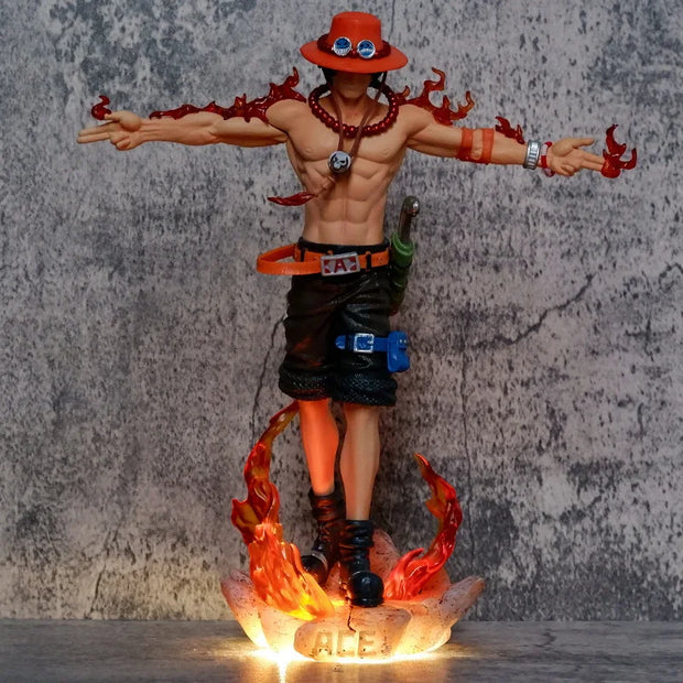 🔥 Figurine Portgas D. Ace LED | Flamme Légendaire avec Base Lumineuse 🏴‍☠️✨
