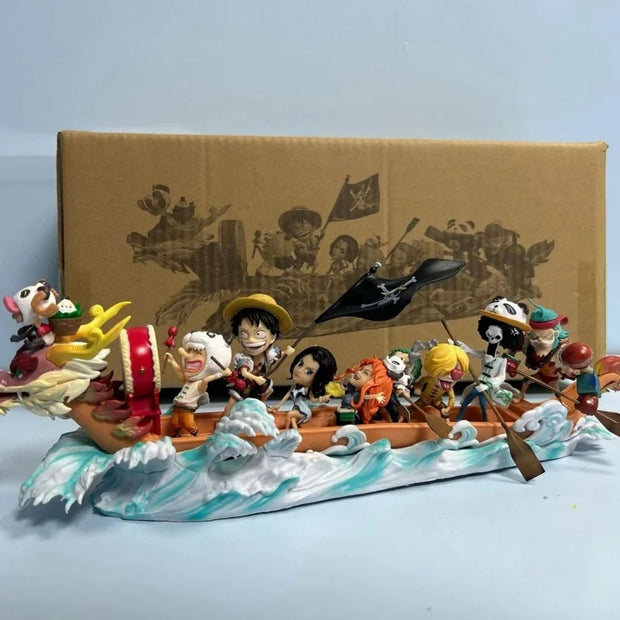 🚢 Figurine One Piece - L'Équipage du Chapeau de Paille en Dragon Boat 🏴‍☠️🔥🌊