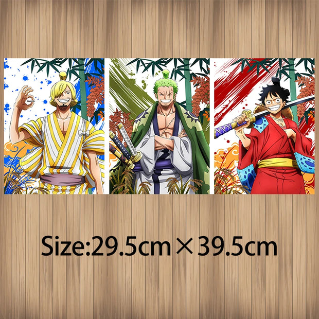 Poster One Piece Wano en Relief 3D - Luffy, Zoro & Sanji | Effet Lenticulaire 🏴‍☠️