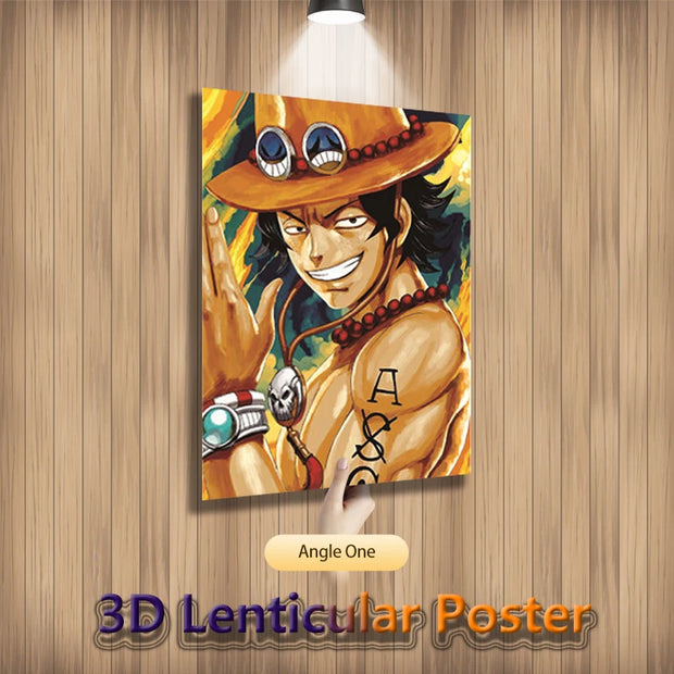 Poster One Piece en Relief 3D - Ace, Luffy & Sabo – Effet Lenticulaire 🏴‍☠️