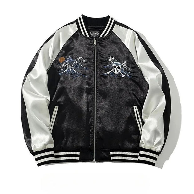 🧥 Veste Brodée One Piece Wano – Zoro, Sanji & Luffy | Style Japonais 🏴‍☠️