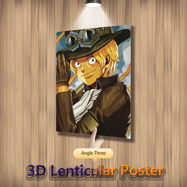 Poster One Piece en Relief 3D - Ace, Luffy & Sabo – Effet Lenticulaire 🏴‍☠️