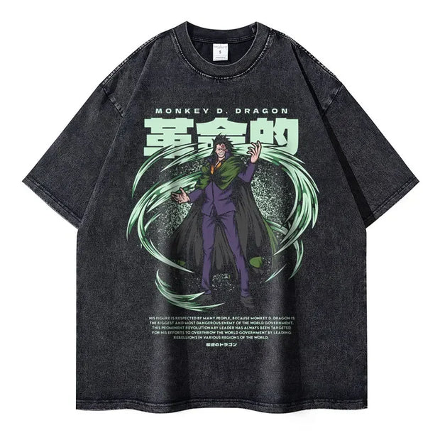 🏴‍☠️ T-shirt Oversize Monkey D. Dragon – Le Révolutionnaire de Légende 🌪️🖤