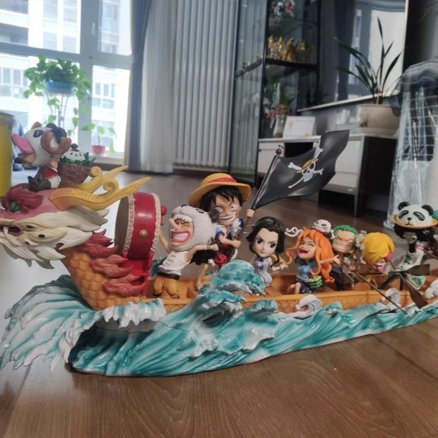 🚢 Figurine One Piece - L'Équipage du Chapeau de Paille en Dragon Boat 🏴‍☠️🔥🌊