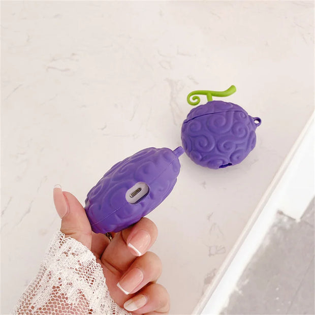 🌀 Coque AirPods One Piece 🍇🍊 - Fruits du Démon (Gomu Gomu & Mera Mera) 🏴‍☠️
