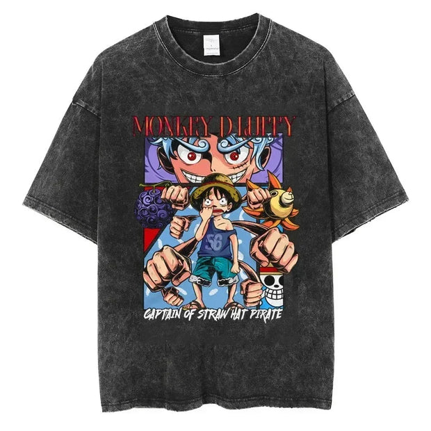 🏴‍☠️ T-shirt Oversize Monkey D. Luffy – Évolution du Roi des Pirates 🌊🔥